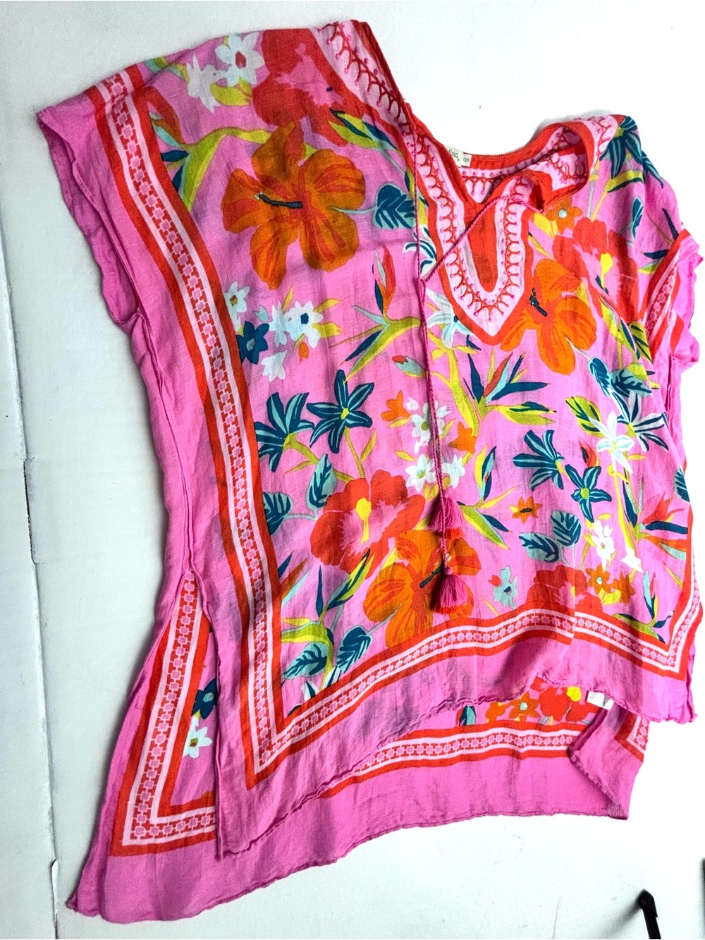 Spartina 449 Pink Tropical Floral Tassel Swimsuit Coverup Resort One Size - Picture 9 of 13